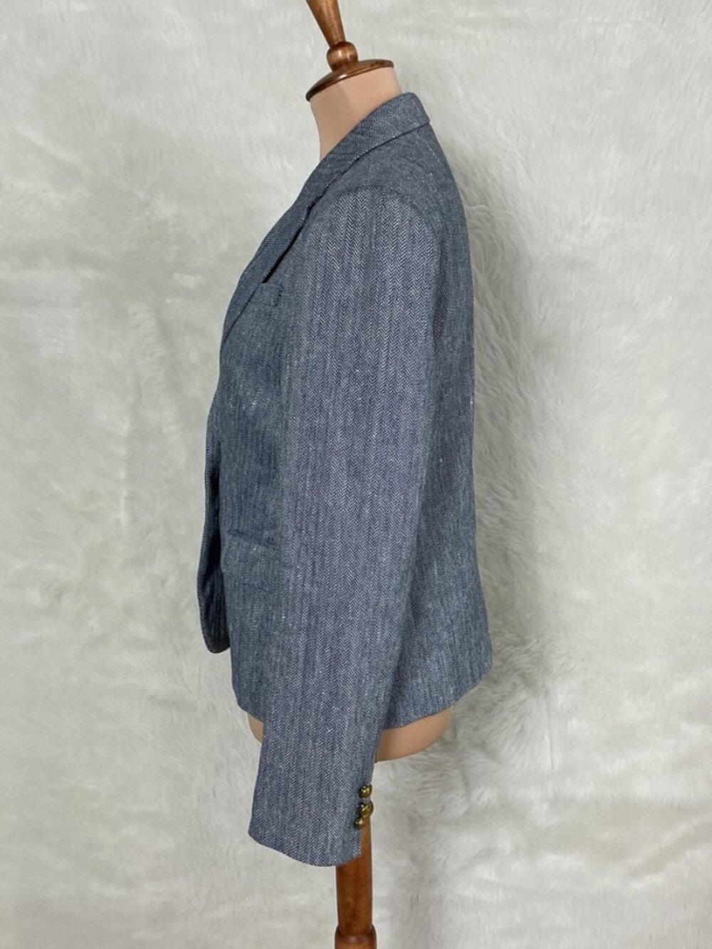 J. Crew Dalton Blue & White Herringbone Italian Cotton Linen Blazer NWOT 6 - Picture 3 of 11